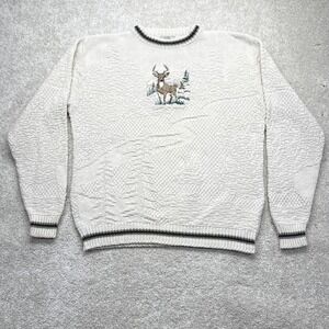 VTG RedHead Sweater Mens XLT White Deer Knit Crewneck Big Tall Made USA Hunting